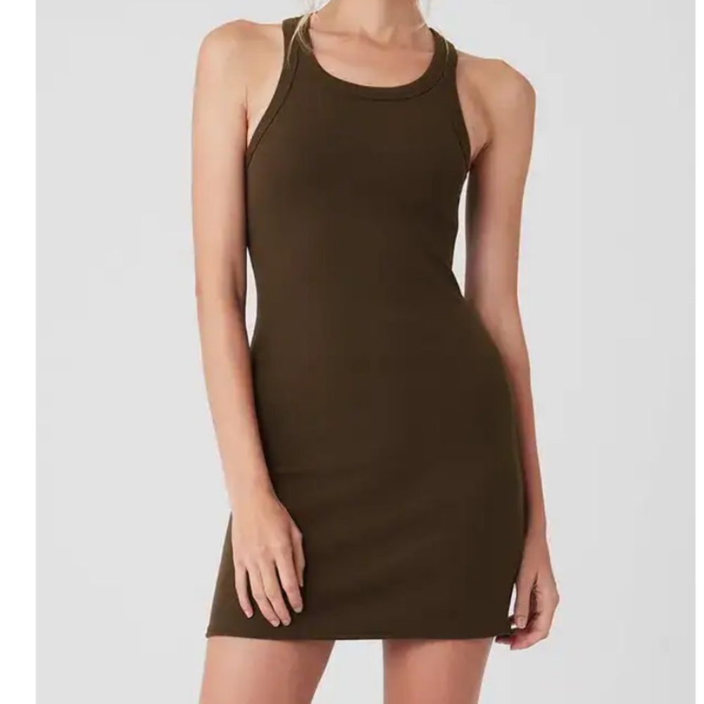 Alo Yoga Goddess Ribbed Go-To Dress In Brown Size XS